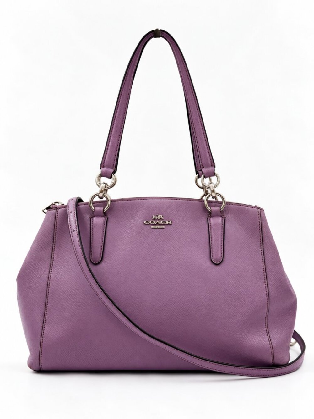 Coach Purple Leather Satchel Shoulder Bag Crossbody Strap Silver Hardware